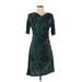 BCBGMAXAZRIA Casual Dress - A-Line Cowl Neck 3/4 sleeves: Teal Leopard Print Dresses - Women's Size Small