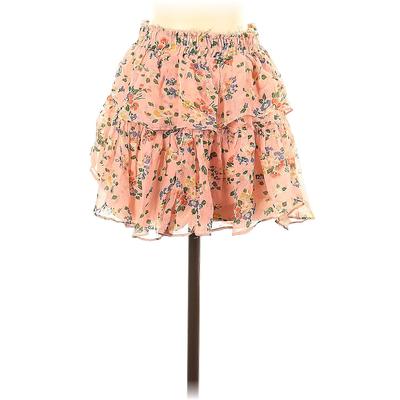 LoveShackFancy Silk A-Line Skirt Mini: Pink Print Bottoms - Women's Size 00