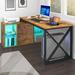 Wrought Studio™ Jiahao 55" L Shaped Reversible Desk w/ Charging Station & LED Lights Wood/Metal in Brown | 29.5 H x 55.1 W x 41.3 D in | Wayfair