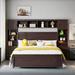 Latitude Run® Wooden Bed w/ All-in-one Cabinet, Shelf, 4 Drawers & Sockets Wood in Brown | 62.6 H x 92.8 W x 94.3 D in | Wayfair