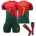 PhiFA Soccer Jerseys for Mens & Womens Portugal Number #7 Cristiano Ronaldo Printed Jersey Soccer Youth Practice Outfits Football Training Uniforms Red/Green Home XXL