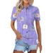 Ydkzymd Women s Polo Shirts with Short Sleeves Cotton Short Sleeve Collared Golf Shirts Floral Flower 3 Buttons Summer 2024 Work Button Down Tee Tops Breathable Casual Shirts Purple 2XL