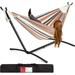 Portable Indoor Outdoor 2-Person Cotton Double Hammock Set w/ Steel Stand and Storage Case Desert Stripes