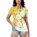 Ydkzymd Womens Polo Shirts Short Sleeve Cotton Short Sleeve Collared Golf Shirts Tie Dye Floral Flower 3 Buttons 2024 Summer Button Down Shirts Work Casual Breathable Tee Tops Yellow 3XL