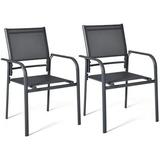 Aluminum Outdoor Dining Chairs Set of 2 Patio Dining Chairs with Armrest Outdoor Chairs Rustproof and Weather-Resistant with Adjustable Feet for Backyard Garden Yard Porch Deck Gra