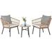 TJUNBOLIFE 3 Piece Patio Set Outdoor Wicker Bistro Set Rattan Chair Conversation Sets with Coffee Table and Cushions White/Gray