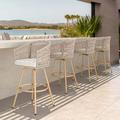 DWVO Outdoor Swivel Bar Chairs Set of 4 Rattan Wicker Swivel Patio Bar Stools for Bistro Garden Porch - Beige & Gold