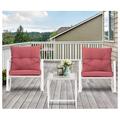 LeCeleBee 3-Piece Rocking Chairs Bistro Set Outdoor Wicker Patio Furniture Sets w Red Cushions 2 Chairs with Tempered-Glass Coffee Table