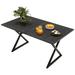 Dextrus 59 Rectangle Patio Outdoor Dining Table Outside Table With Faux Wood Tabletop and Metal Frame - Black