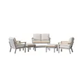 SONGMICS HOME Sencillo Collection - 6 Piece Patio Furniture Set 1 Coffee Table 1 Loveseat 2 Lounge Chairs and 2 Ottomans Gray and Beige