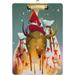 Wellsay Christmas Santa Claus Deer Clipboard 9 x 12.5 Inches | Christmas Decorative Clipboard for School Office Nurse Art Business | Clipboard with Low Profile Gold Clip