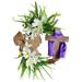 LA TALUS Easter Wooden Cross Wreath with Artificial White Flower Bowknot Ribbon Indoor Outdoor Window Front Door Wall Hanging Garland Holiday Decoration Purple