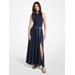 Michael Kors Smocked Georgette Maxi Dress Blue XXS