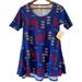 Lularoe Tops | Lularoe Perfect T Shirt Blue Red Tribal Swing Tunic Top Boho Sz Xxs 0-6 Nwt | Color: Blue/Red | Size: Xxs