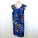 J. Crew Dresses | J.Crew Silk Ruffle Dress Tropical Floral Print F3884 Blue Multicolor Size 4 | Color: Blue | Size: 4