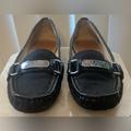 Coach Shoes | Coach Women's Classic Black Monogram Canvas Silver Buckle Loafer Flat Size 7b | Color: Black/Silver | Size: 7