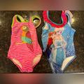 Disney Swim | 4t Toddler Girls One Piece Swimsuits | Frozen Elsa Anna & Striped Sparkle Parrot | Color: Blue/Pink | Size: 4tg