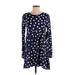 Roxy Casual Dress - A-Line Crew Neck Long sleeves: Blue Polka Dots Dresses - New - Women's Size X-Small