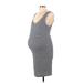 Motherhood Casual Dress - Midi Scoop Neck Sleeveless: Blue Print Dresses - Women's Size Large Maternity