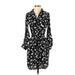 Ann Taylor Casual Dress - Shirtdress Collared 3/4 sleeves: Black Print Dresses - Women's Size X-Small