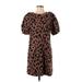 Velvet by Graham & Spencer Casual Dress - Shift Crew Neck Short sleeves: Brown Leopard Print Dresses - Women's Size Small