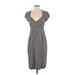 Banana Republic Casual Dress - Sheath Plunge Short sleeves: Gray Print Dresses - Women's Size Small