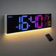 HAITANG 8 Colors Digital Wall Clock, 16.2" Large Digital Clock with Temperature, Date, Auto DST, Night Light, Auto Brightness Dimmer, 24/12-hour Wall Clock for Living Room Office Classroom