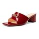 HDEUOLM Womens Chunky Block Mid Heel Square Toe Sandals Mules Shoes Slip-on Buckle Casual Dress Patent Leather Summer 5 CM Heels Burgundy Red 8.5 UK