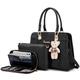 Soperwillton Women Handbags Purses Wallet Tote Bag Shoulder Bags Top Handle Satchel Purse Work Bag Set 2pcs, 3-black, L