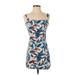 Robin K. Casual Dress - Mini Square Sleeveless: Blue Floral Dresses - Women's Size Small