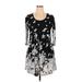 R&B Collection Casual Dress - A-Line Scoop Neck 3/4 sleeves: Black Floral Dresses - Women's Size X-Large