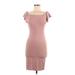Heart & Hips Casual Dress - Bodycon Boatneck Short sleeves: Pink Solid Dresses - Women's Size Medium