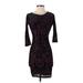 Forever 21 Casual Dress - Bodycon Crew Neck 3/4 sleeves: Black Print Dresses - Women's Size Small