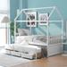 Twin size Wooden House Bed with Trundle and 3 Storage Drawers-White，High quality and durable