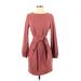 Fashion Casual Dress - Mini Crew Neck Long sleeves: Burgundy Print Dresses - Women's Size Small