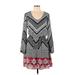 My Michelle Casual Dress - Mini V-Neck Long sleeves: Gray Chevron/Herringbone Dresses - Women's Size Large