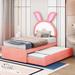 Twin Size Upholstered Platform Bed with Trundle and 3 Drawers, Rabbit-Shaped Headboard with Embedded LED Lights