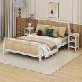 Cosmic 3 Pieces Rattan Platform Full Size Bed w/ 2 Nightstands in White | 33.5 H x 56.7 W x 79.1 D in | Wayfair COS80007539AAK