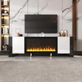 Latitude Run® TV Cabinet w/ Electric Fireplace Wood in White | 21.6 H x 68.1 W x 13.7 D in | Wayfair B9B1BFC5B735480CA1A78D4BF6B26639
