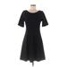 J.Crew Factory Store Casual Dress - A-Line Scoop Neck Short sleeves: Black Print Dresses - Women's Size 8