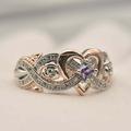 Augper RingsUnique Rose Princess Diamond Love Heart-shaped Rose Gold Two-tone Zircon