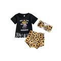 Canrulo Western Infant Baby Girls Clothes Cow Short Sleeve T Shirt Top+Sunflower Shorts+Headband 3PCS Summer Outfits Black 6-12 Months
