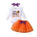 Rovga Outfit For Children Toddler Kids Girls Outfit Pumpkins Letters Prints Romper Skirt Hairband 3Pcs Set Outfits