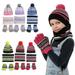 AJZIOJIRO Toddler Baby Girls Winter Hat Scarf and Gloves 3PCS Fleece Scarf Set Kids Boys Striped Pom Beanie Glove Neck Warmer Scarf Set for 4-7 Years Old