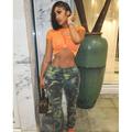 POFGD 2022 Summer Women Bandage Slim Sexy Club Birthday Elastic Skinny Casual Camouflage Long Pants High Waist Pants