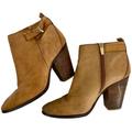 Coach Shoes | Coach Women 8b Tan Leather High Heel Chunky Block Zipped Buckle Ankle Boots | Color: Brown | Size: 8
