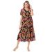 Plus Size Women's Button-Front Tiered Dress by Woman Within in Black Multi Fun Floral (Size 36 W)