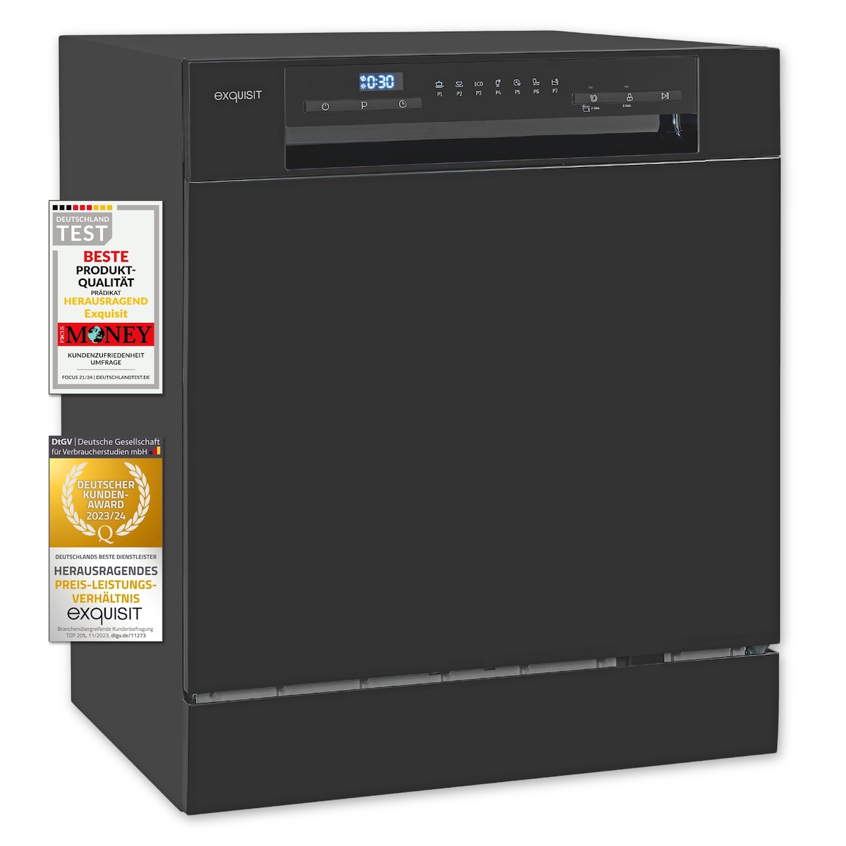 Exquisit Geschirrspüler GSP508-030D schwarz | Spülmaschine 55 cm | Power+ | ECO Modus | Standgerät Image