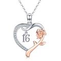 StoryEtain 16th Birthday Necklace 925 Sterling Silver Roseflower Heart Necklace Number 16th Birthday Gift Anniversary Initial Necklace Personalised Jewellery Gift for Girls Women…