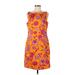 Jones New York Cocktail Dress - Sheath Boatneck Sleeveless: Orange Print Dresses - Women's Size 12